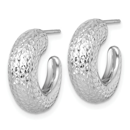 14k White Gold Polished Diamond-cut Hollow C-Hoop Post Earrings