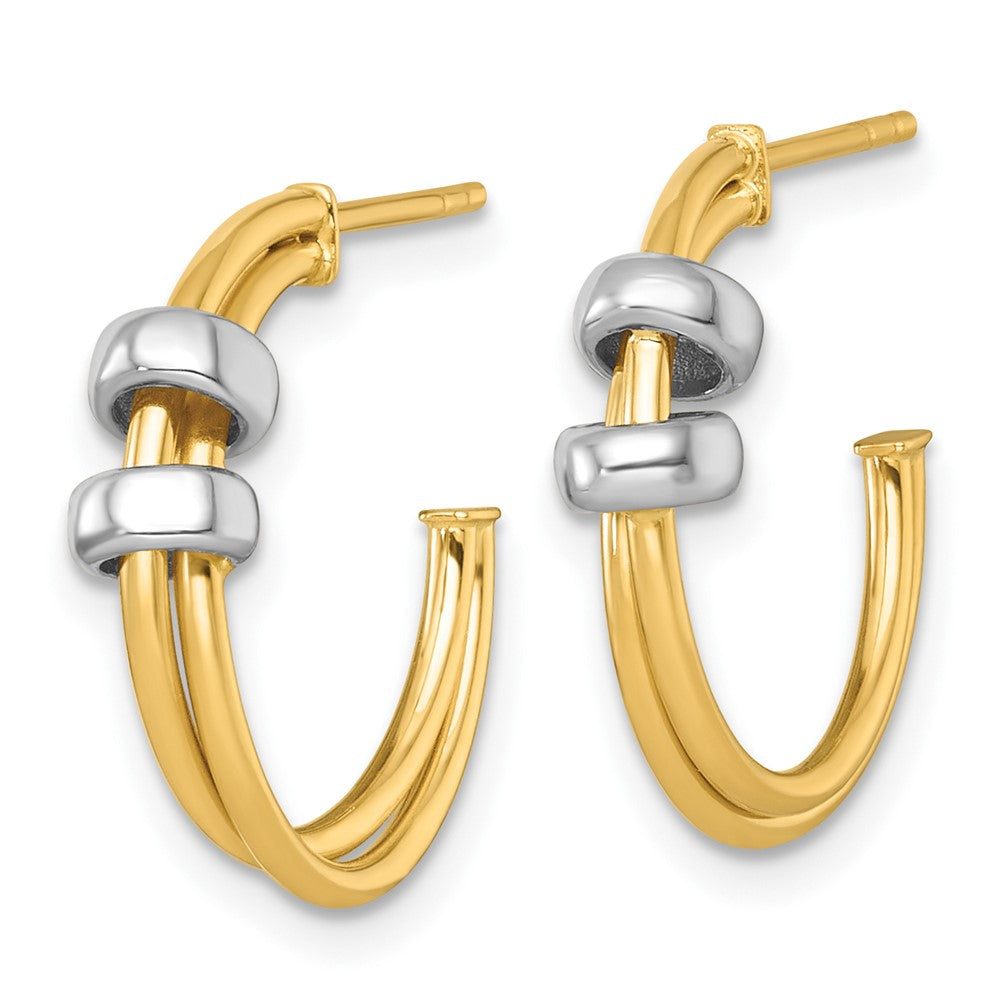 14k Two-tone Polished with Rings Double C-Hoop Post Earrings