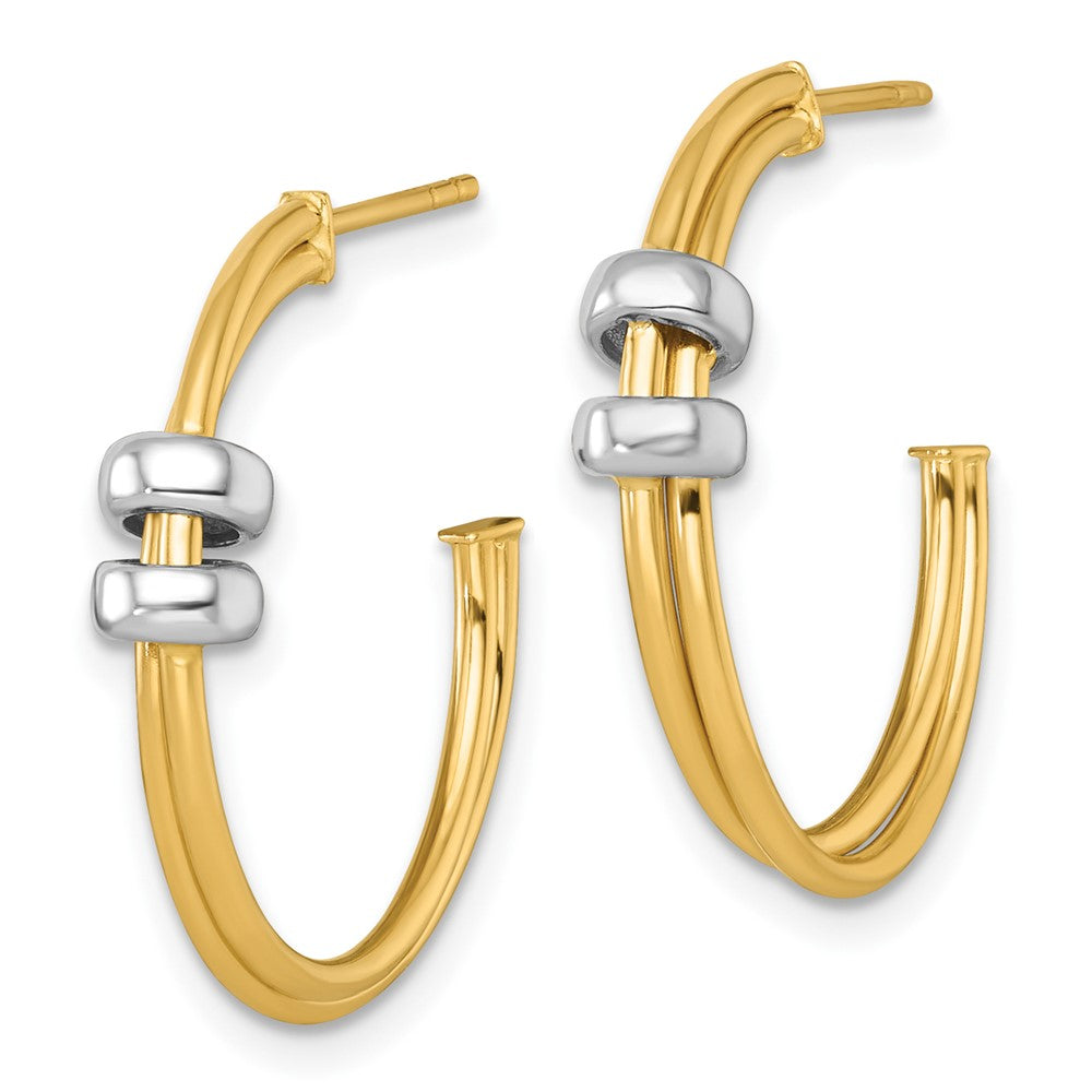 14k Two-tone Polished with Rings Double C-Hoop Post Earrings