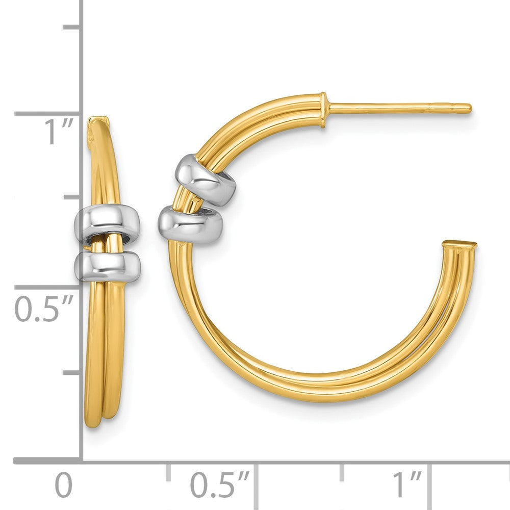 14k Two-tone Polished with Rings Double C-Hoop Post Earrings