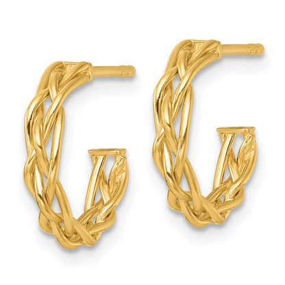 14k Polished Woven Braid 3 x 15mm C-Hoop Post Earrings