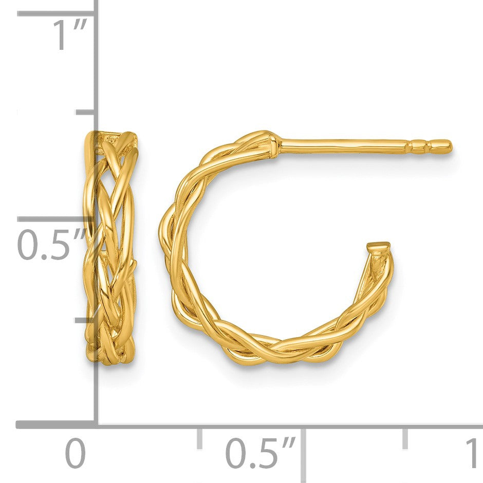 14k Polished Woven Braid 3 x 15mm C-Hoop Post Earrings