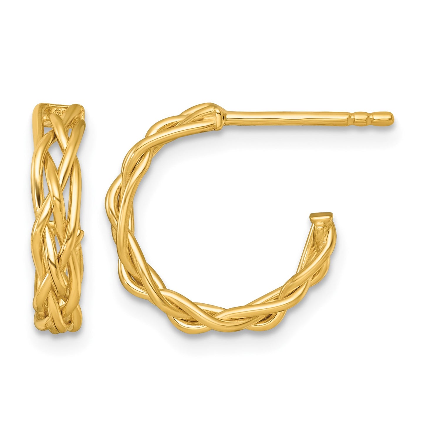14k Polished Woven Braid 3 x 15mm C-Hoop Post Earrings