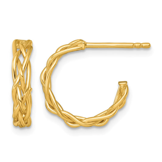 14k Polished Woven Braid 3 x 15mm C-Hoop Post Earrings
