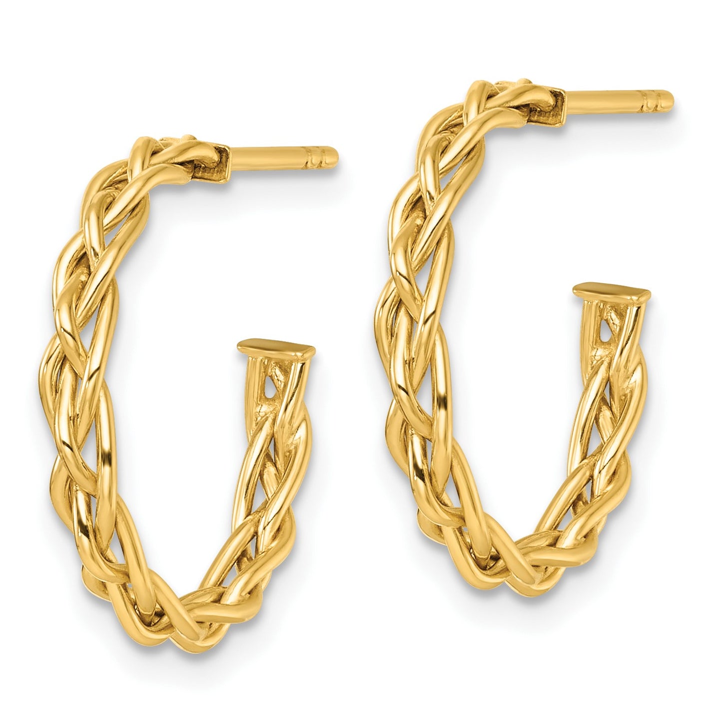 14k Polished Woven Braid 3 x 19mm C-Hoop Post Earrings