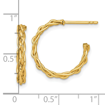 14k Polished Woven Braid 3 x 19mm C-Hoop Post Earrings