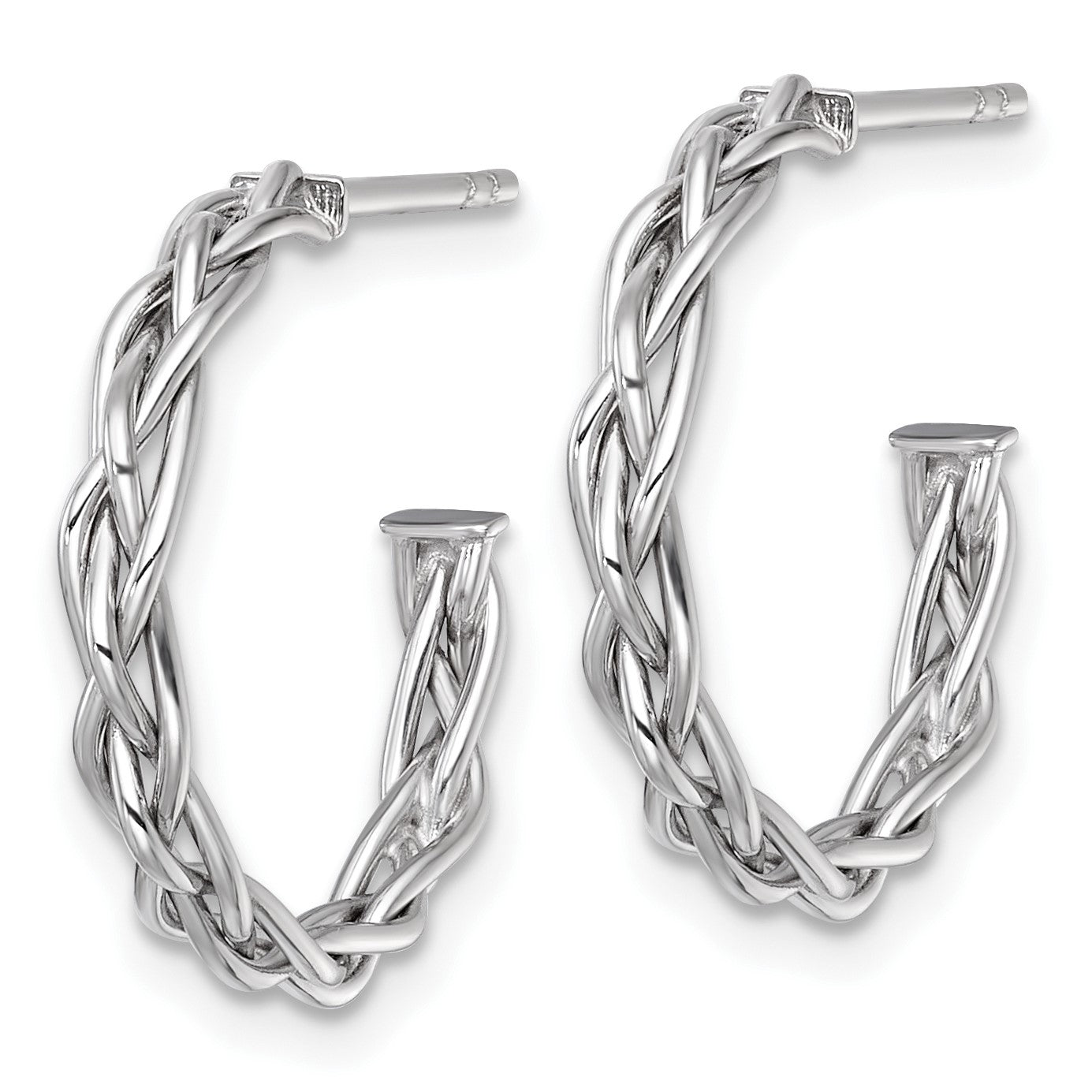 14k White Rhodium-plated Polished Woven Braid 3 x 19mm C-Hoop Post Earrings