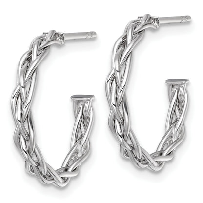 14k White Rhodium-plated Polished Woven Braid 3 x 19mm C-Hoop Post Earrings