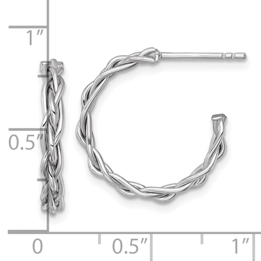 14k White Rhodium-plated Polished Woven Braid 3 x 19mm C-Hoop Post Earrings
