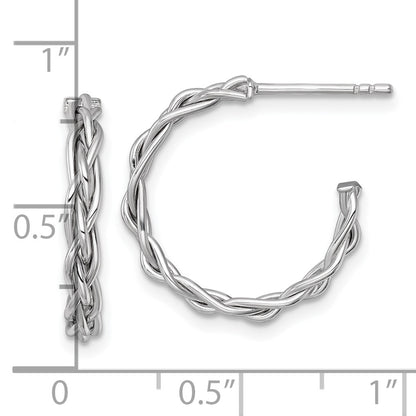 14k White Rhodium-plated Polished Woven Braid 3 x 19mm C-Hoop Post Earrings