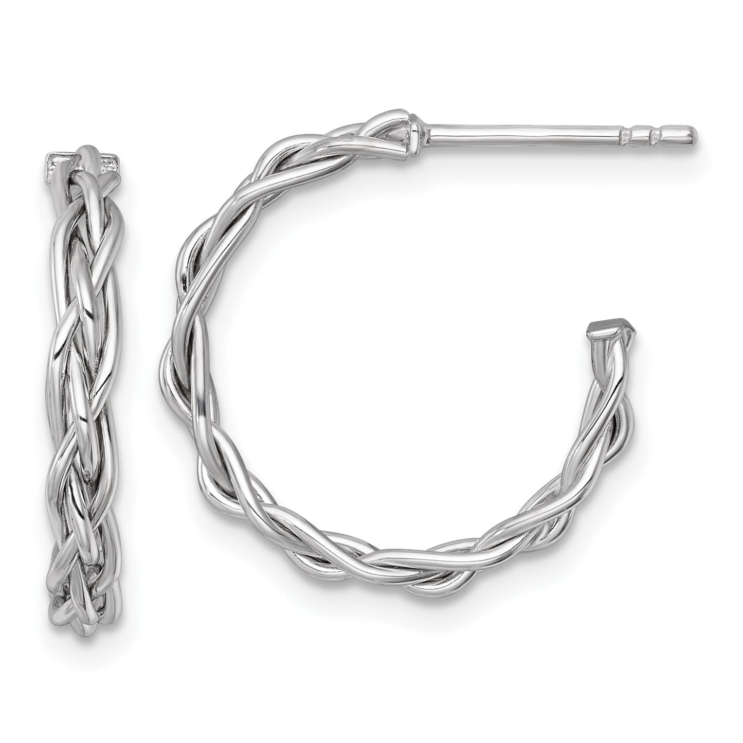 14k White Rhodium-plated Polished Woven Braid 3 x 19mm C-Hoop Post Earrings