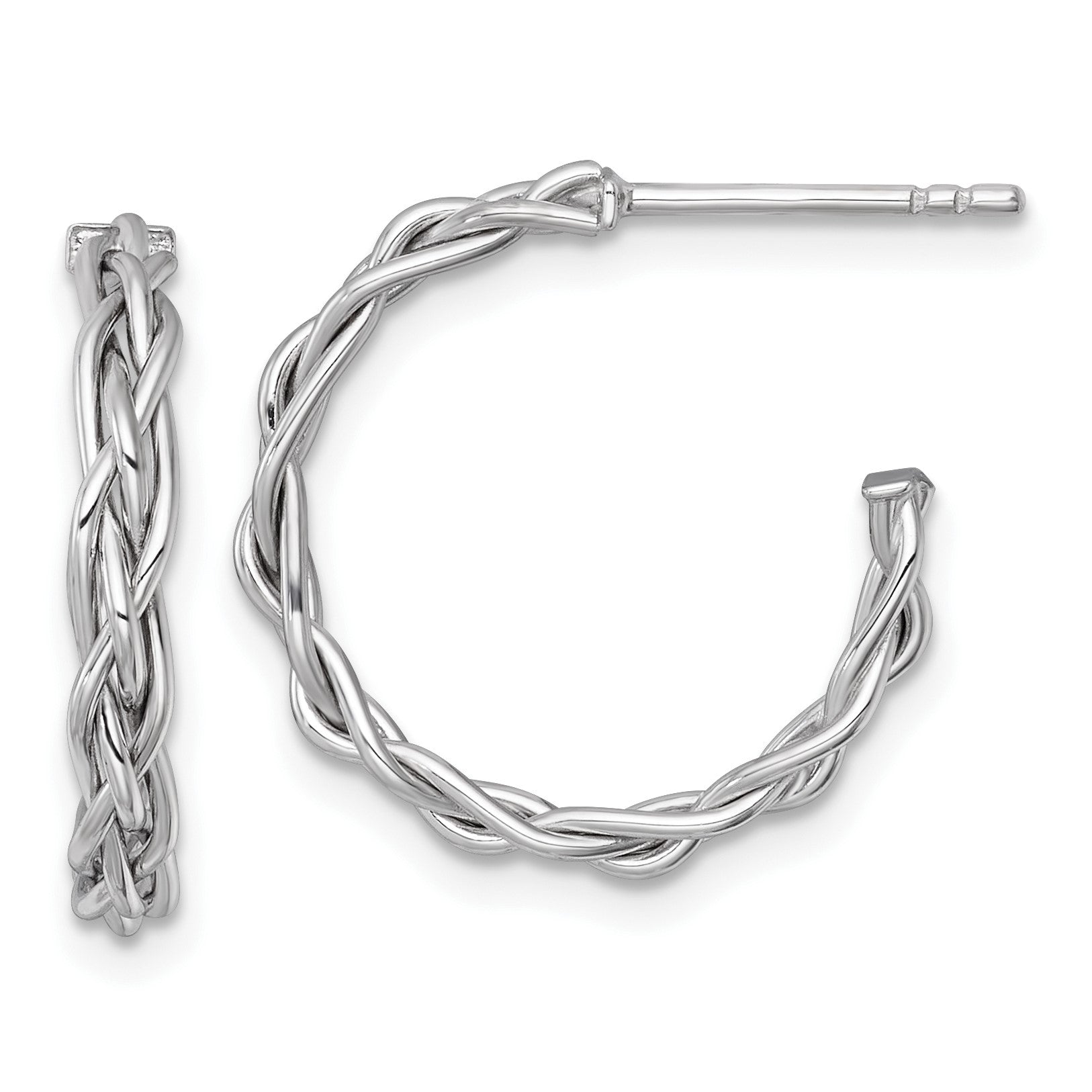 14k White Rhodium-plated Polished Woven Braid 3 x 19mm C-Hoop Post Earrings