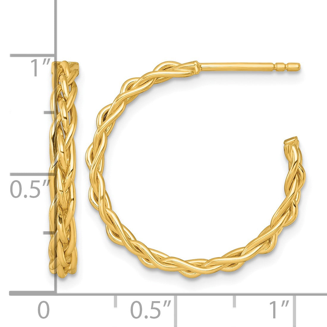 14k Polished Woven Braid 3 x 24mm C-Hoop Post Earrings