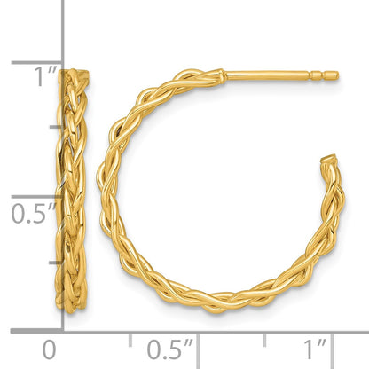 14k Polished Woven Braid 3 x 24mm C-Hoop Post Earrings