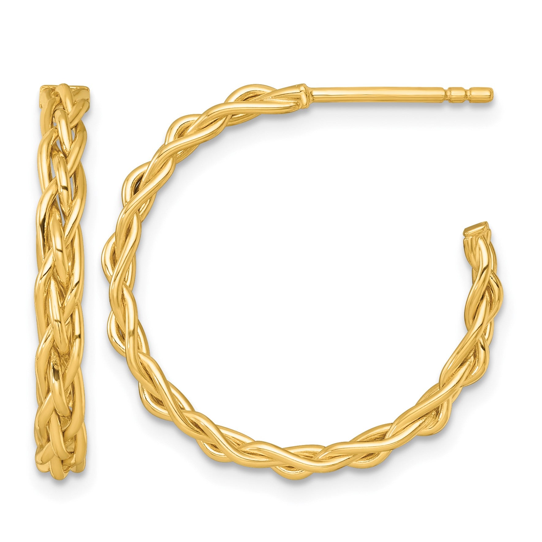 14k Polished Woven Braid 3 x 24mm C-Hoop Post Earrings