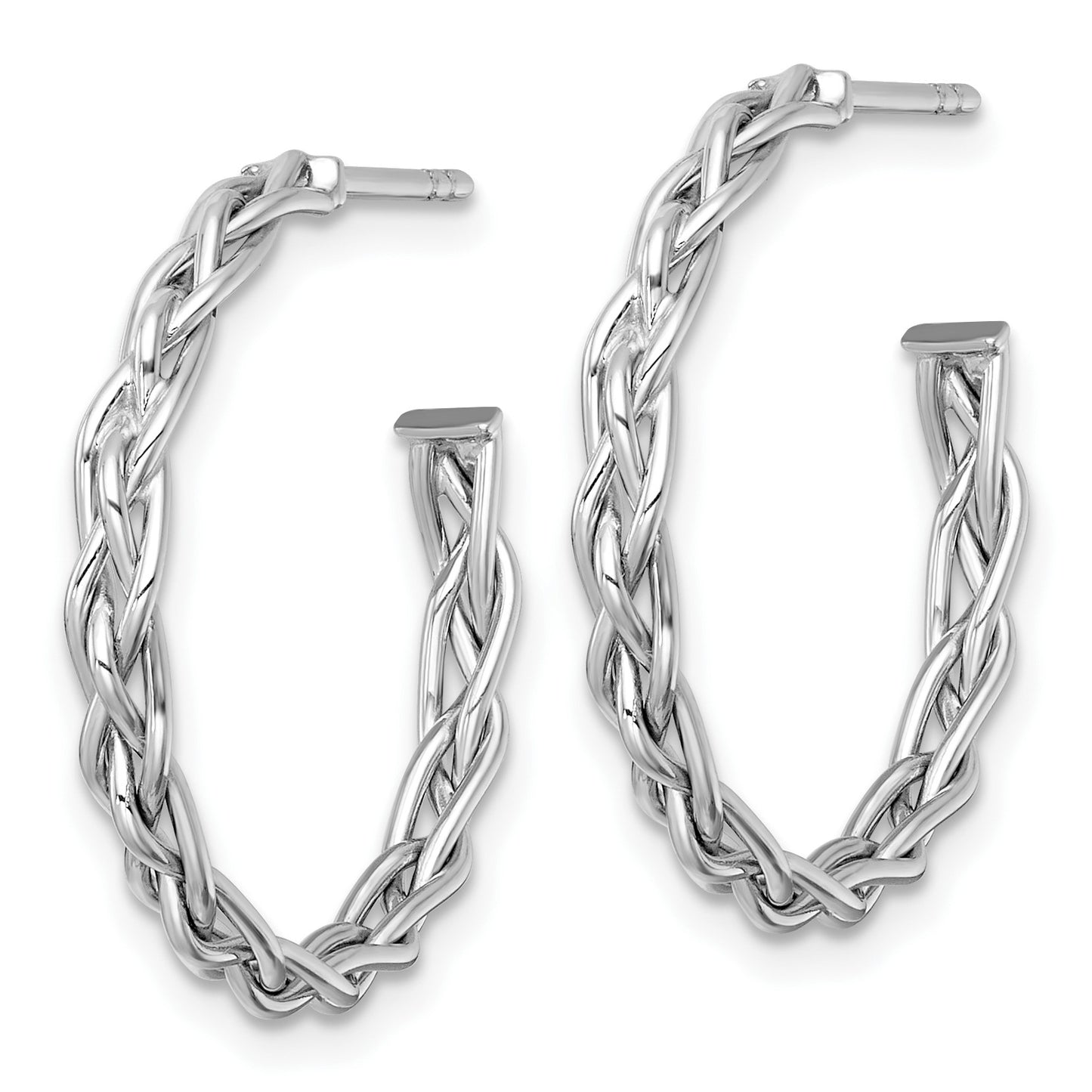 14k White Rhodium-plated Polished Woven Braid 3 x 24mm C-Hoop Post Earrings