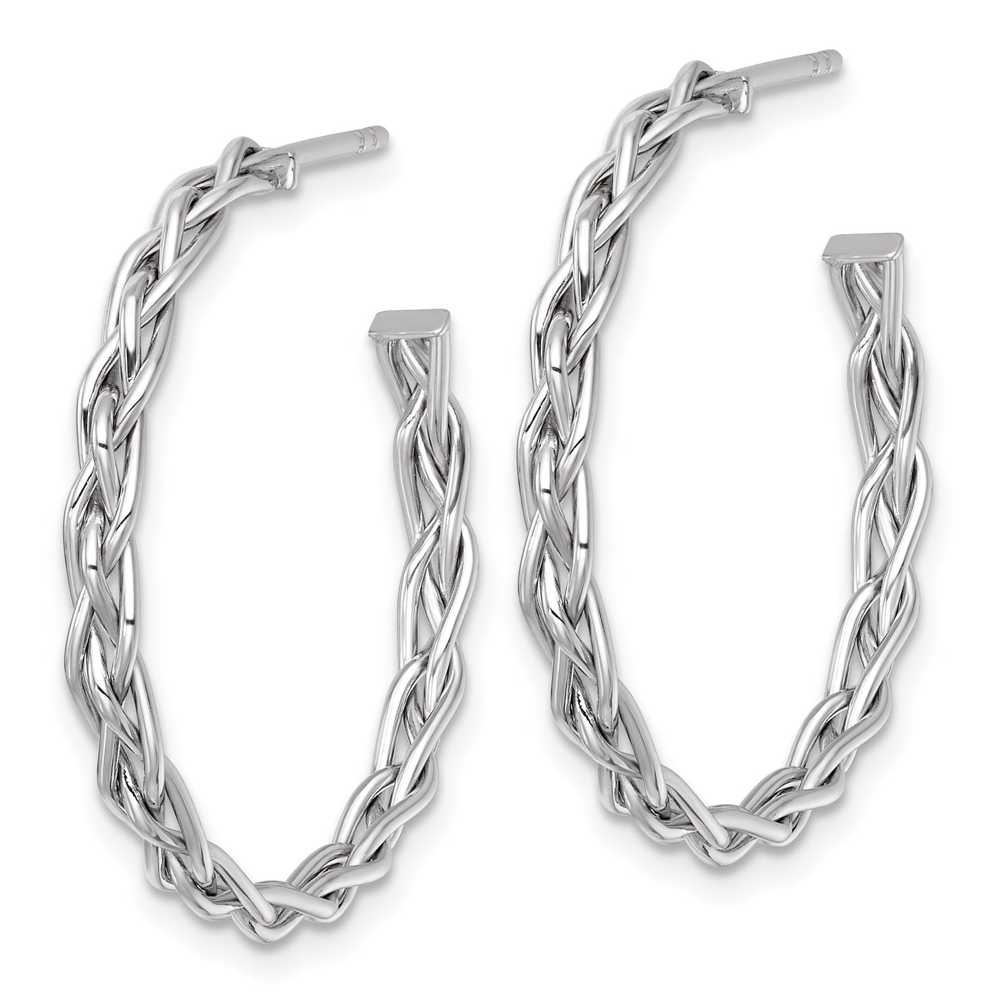 14k White Rhodium-plated Polished Woven Braid 3 x 29mm C-Hoop Post Earrings