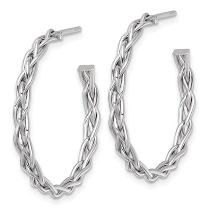 14k White Rhodium-plated Polished Woven Braid 3 x 29mm C-Hoop Post Earrings