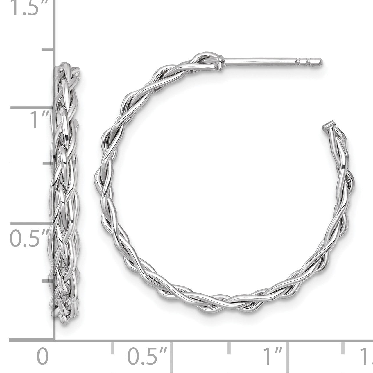 14k White Rhodium-plated Polished Woven Braid 3 x 29mm C-Hoop Post Earrings