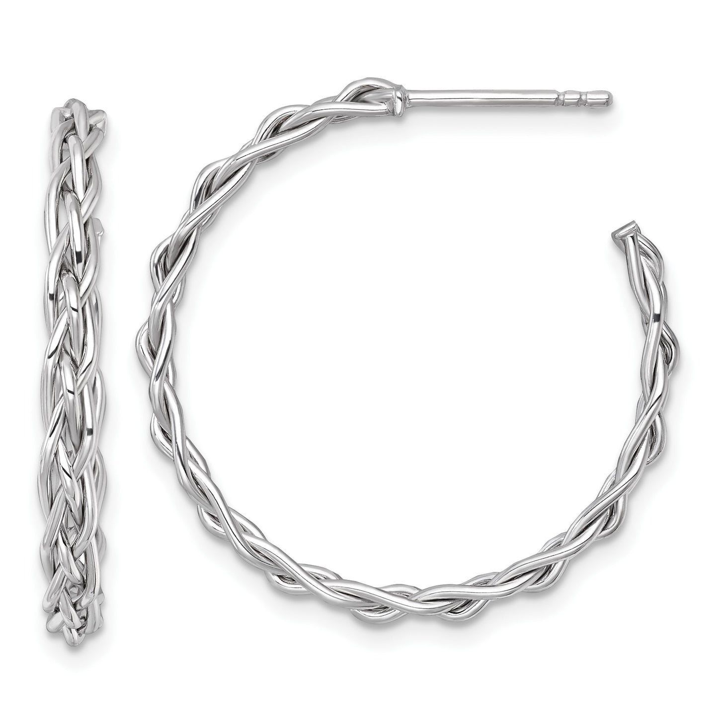 14k White Rhodium-plated Polished Woven Braid 3 x 29mm C-Hoop Post Earrings