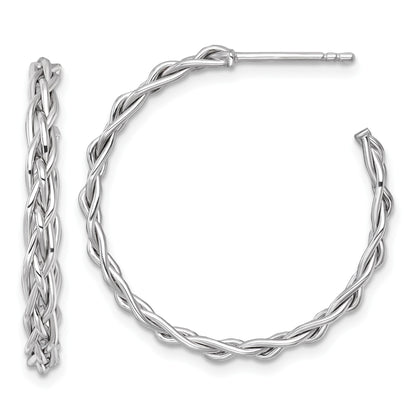 14k White Rhodium-plated Polished Woven Braid 3 x 29mm C-Hoop Post Earrings