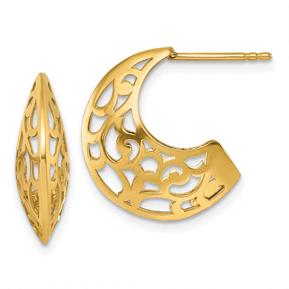 14k Polished Fancy Cut Out Design Post J-Hoop Earrings