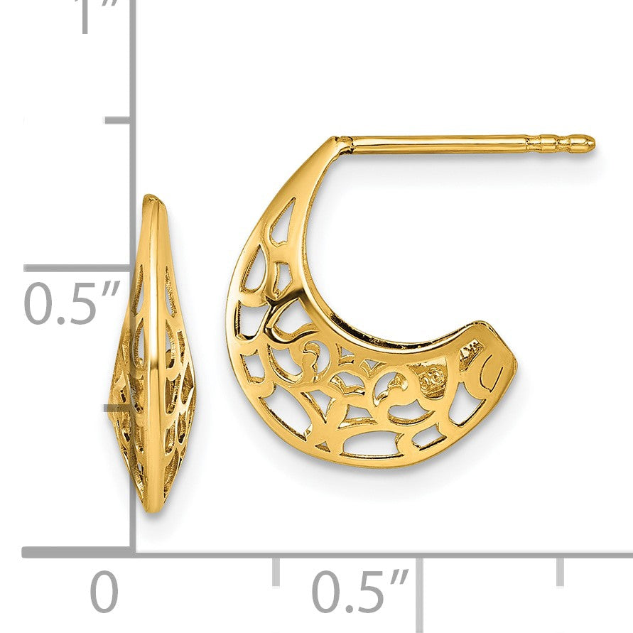14k Polished Fancy Cut Out Design Post J-Hoop Earrings
