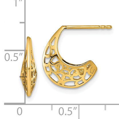 14k Polished Fancy Cut Out Design Post J-Hoop Earrings