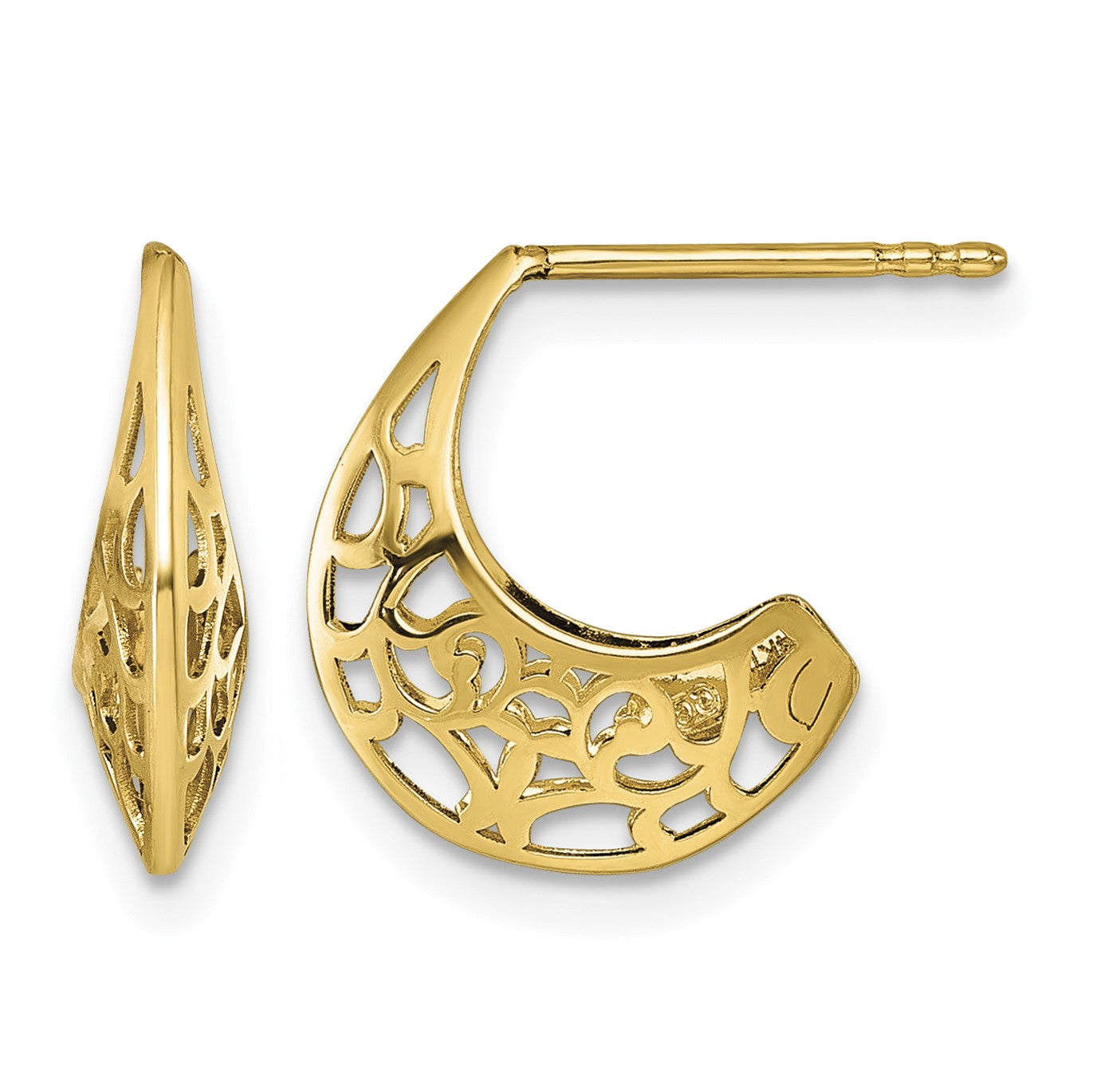 14k Polished Fancy Cut Out Design Post J-Hoop Earrings