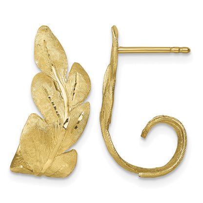 14k Brushed And Textured Curled Leaf Post Earrings