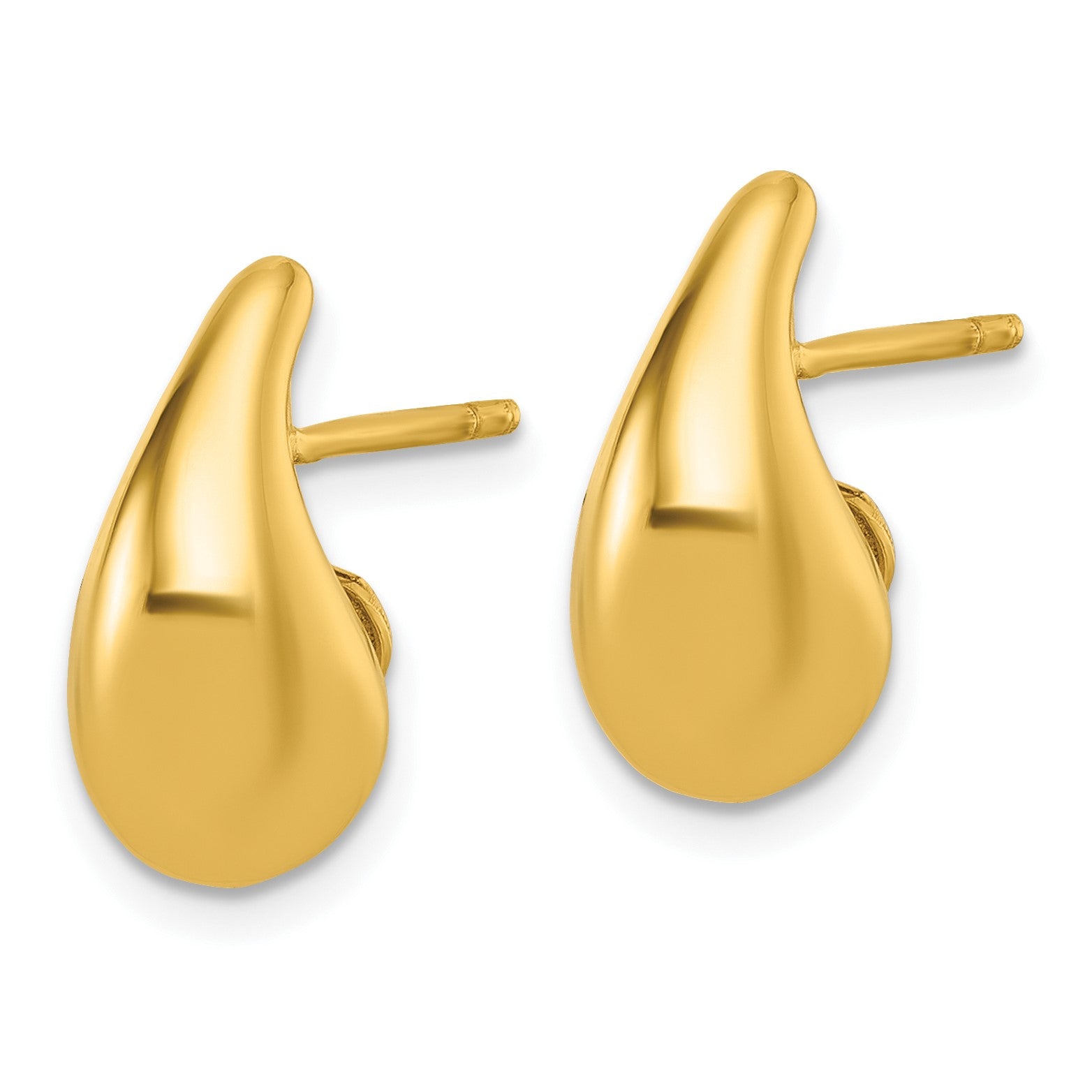 14k Polished 3D Curved Puffed Teardrop Post Earrings