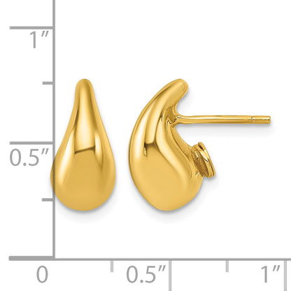 14k Polished 3D Curved Puffed Teardrop Post Earrings