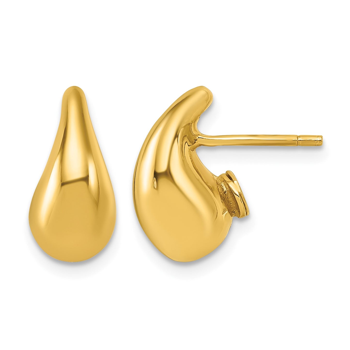 14k Polished 3D Curved Puffed Teardrop Post Earrings