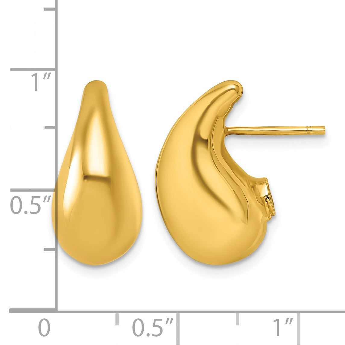14k Polished 3D Curved Puffed Teardrop Post Earrings