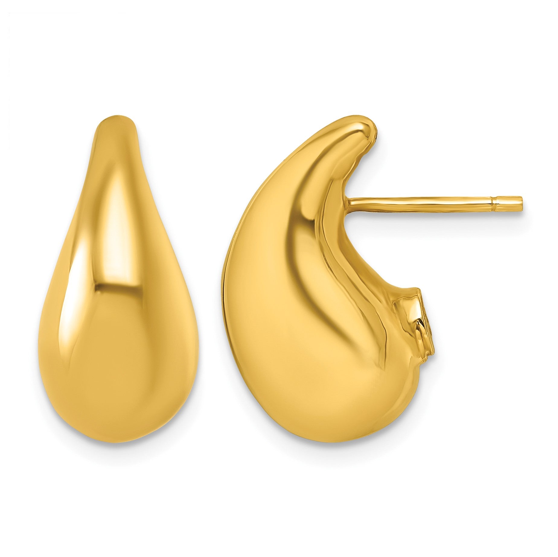 14k Polished 3D Curved Puffed Teardrop Post Earrings