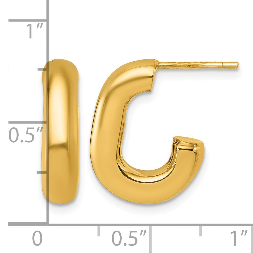 14k Polished Puffed Oval J-Hoop Post Earrings