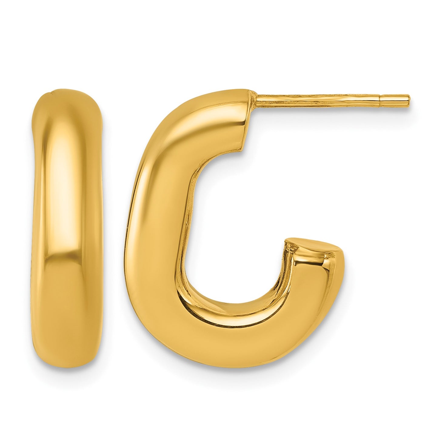 14k Polished Puffed Oval J-Hoop Post Earrings