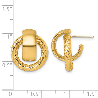 14K Polished and Twisted Doorknocker C-Hoop Post Earrings