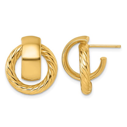 14K Polished and Twisted Doorknocker C-Hoop Post Earrings