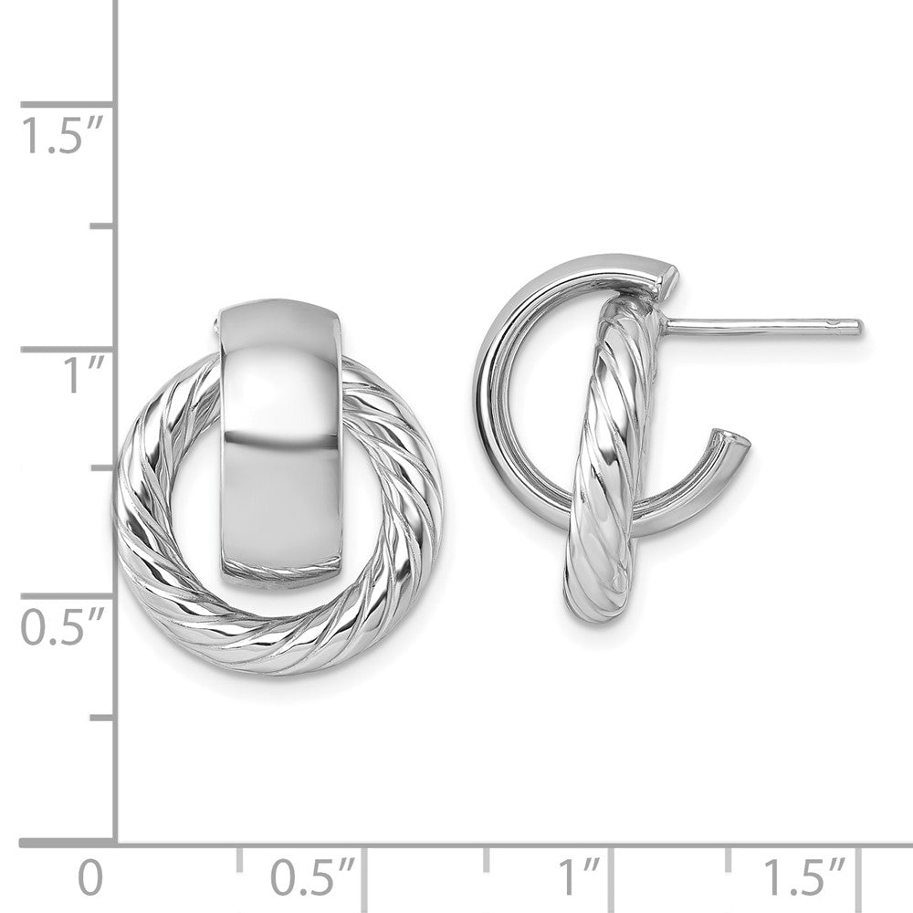 14K White Gold Polished and Twisted Circle Post Earrings