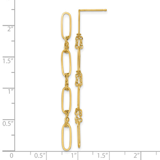 14k Polished Paperclip and Chain Link Dangle Post Earrings