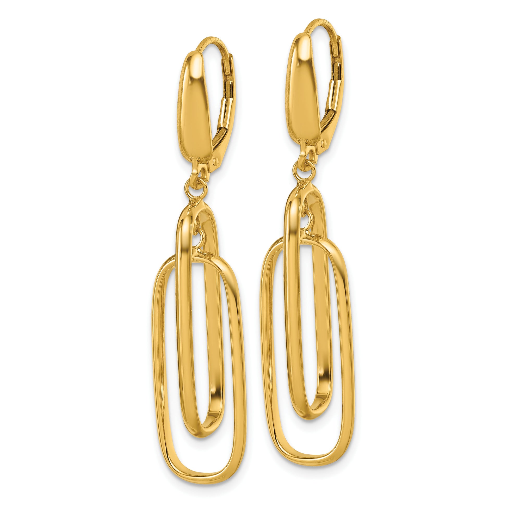 14K Polished Dangle Rectangles Leverback Earrings