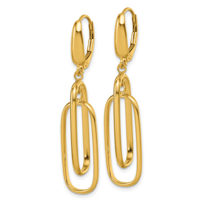 14K Polished Dangle Rectangles Leverback Earrings