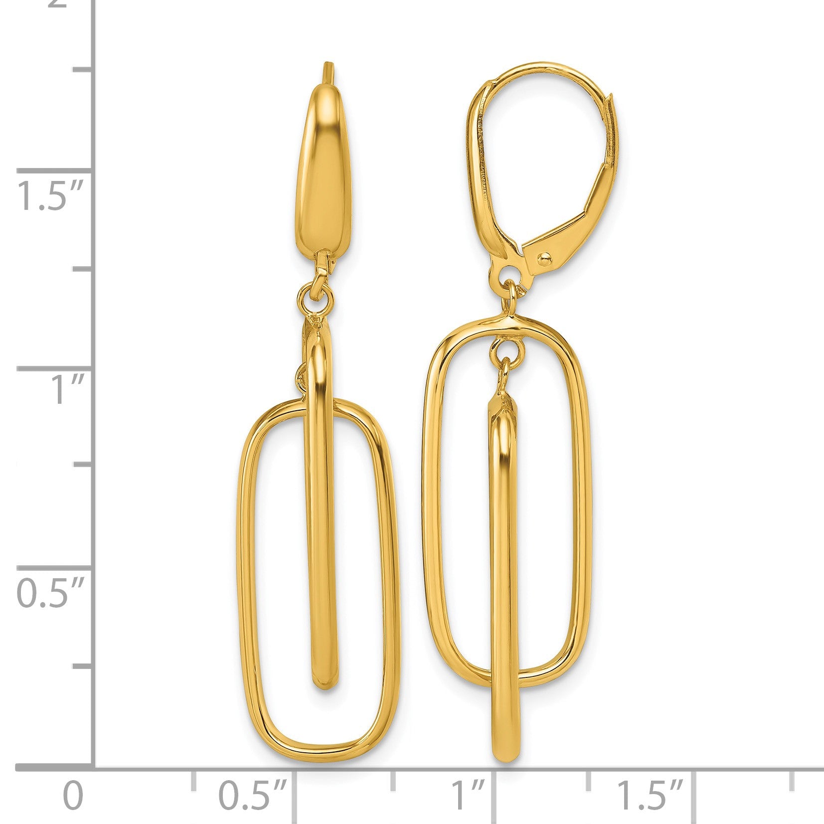 14K Polished Dangle Rectangles Leverback Earrings