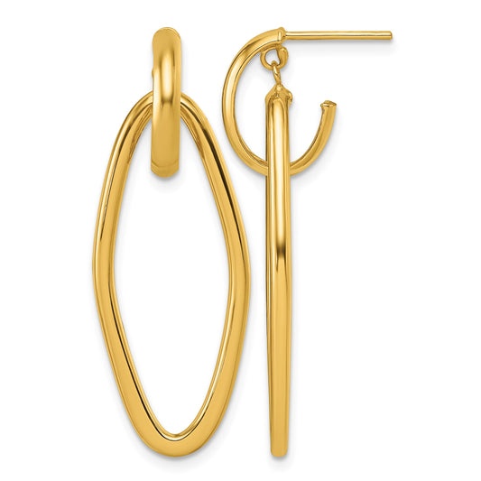 14K Polished Oval Dangle C-Hoop Post Earrings