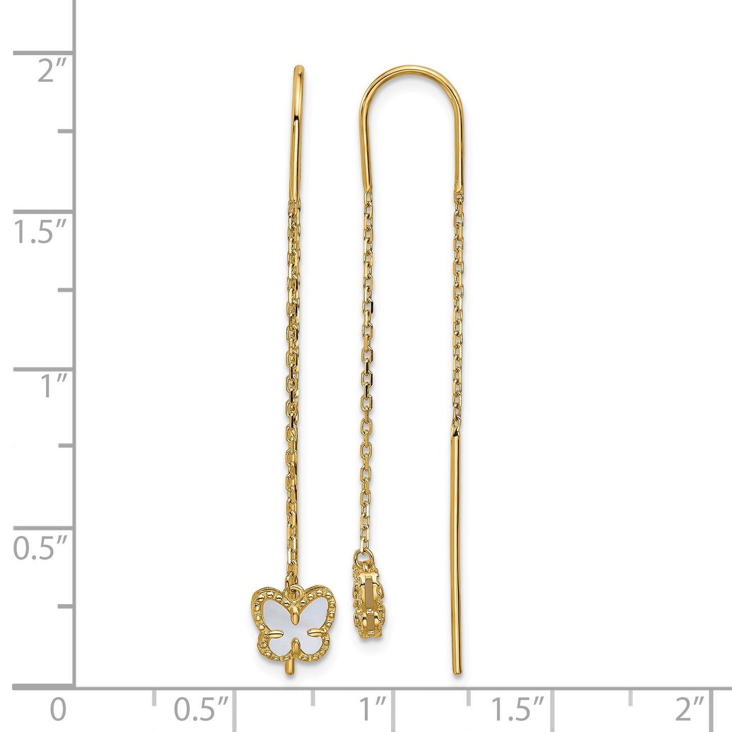 14K Polished Mother of Pearl Butterfly Cable Chain Threader Earrings