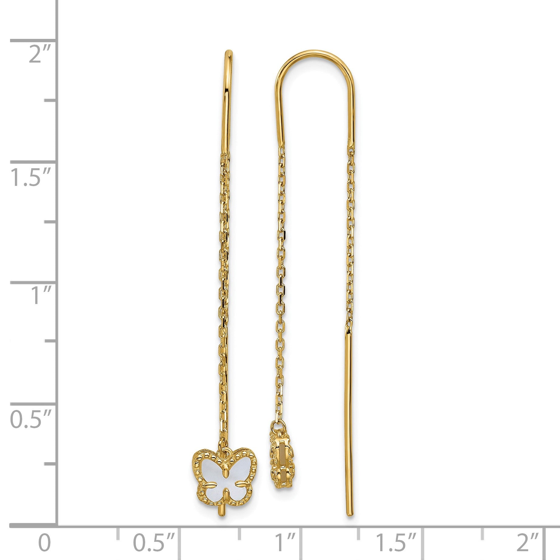 14K Polished Mother of Pearl Butterfly Cable Chain Threader Earrings