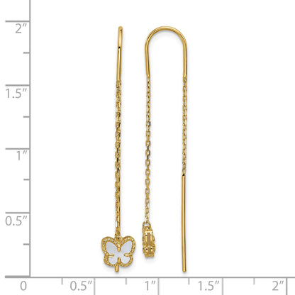 14K Polished Mother of Pearl Butterfly Cable Chain Threader Earrings