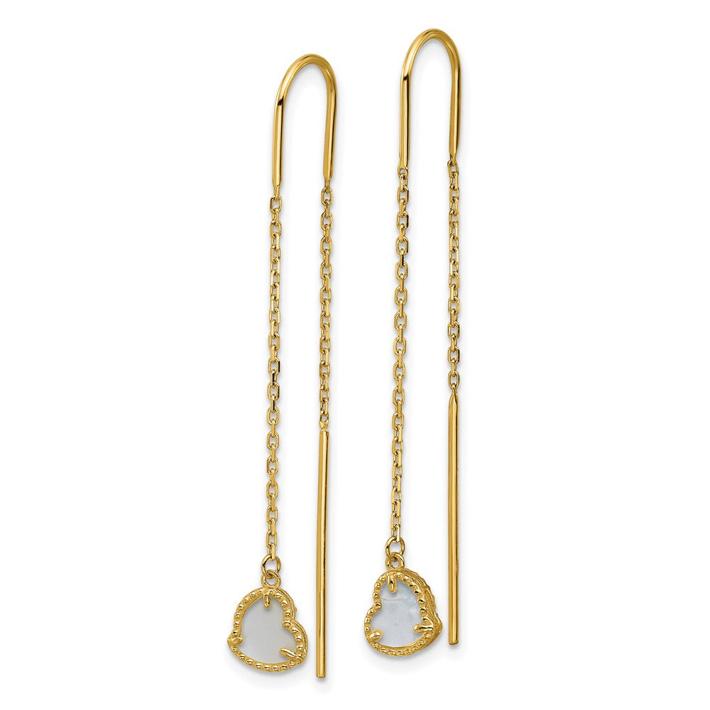 14K Polished Mother of Pearl Heart Cable Chain Threader Earrings