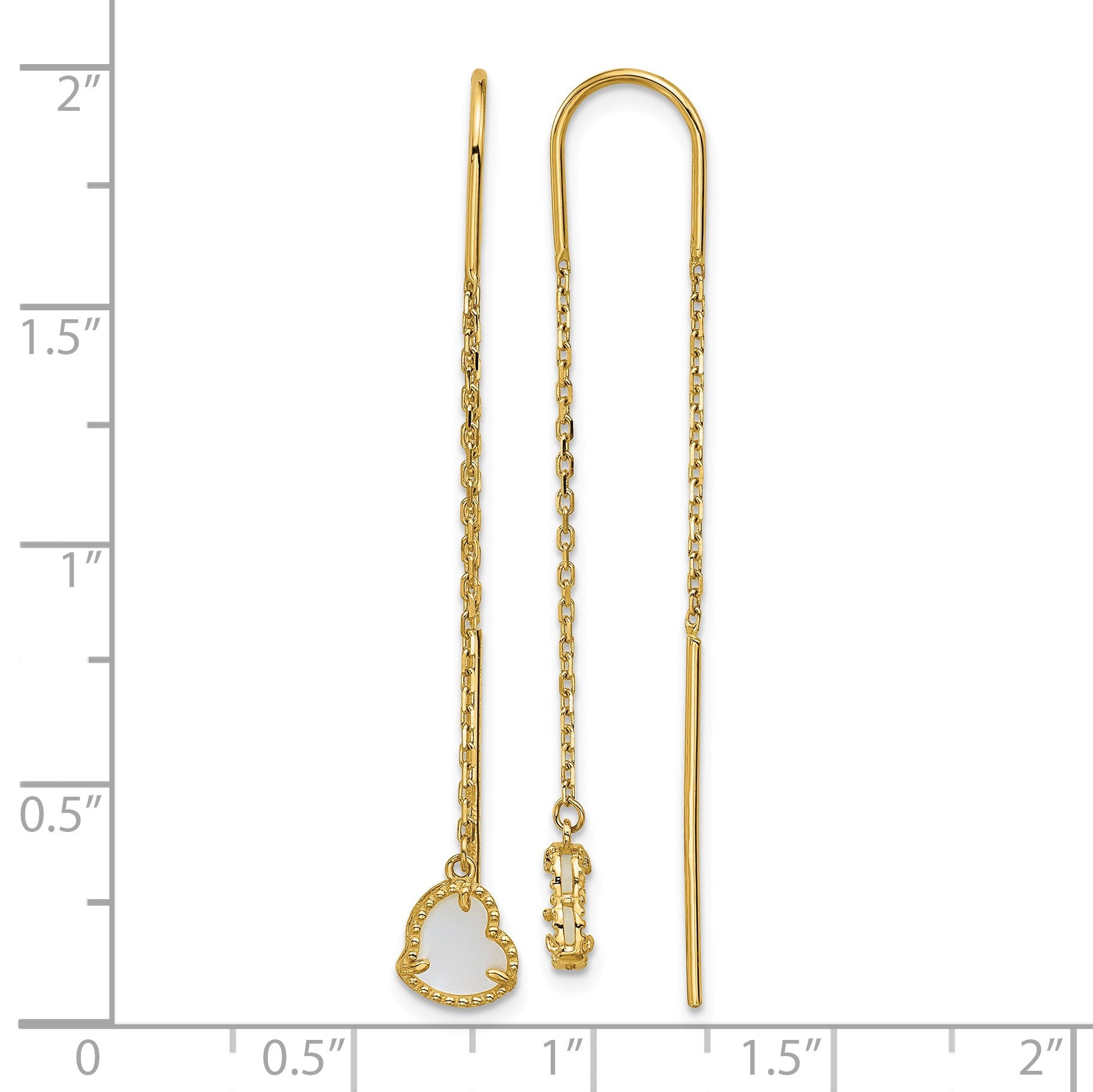 14K Polished Mother of Pearl Heart Cable Chain Threader Earrings